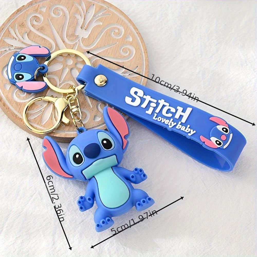 Stitch Silicone Keychain - Cute Blue Cartoon Character with Pink Ears, Perfect for Women and Men Fans, 5cm Keyring with Dangling Charm, Ideal for Keys and Accessories, Cute Keychain|Playful Design|Silicone Construction, Stitch Accessories