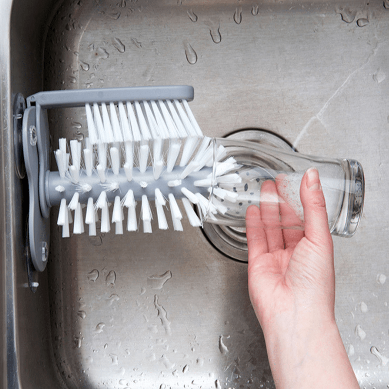 2-in-1 Glass & Bottle Scrubber - Touch-Control Non-Electric Cleaning Brush with Ergonomic Handle, Durable Plastic & Rubber Design, Ideal for Kitchen Use, Perfect for Mugs, Wine Glasses & More, Essential Kitchen Gadge