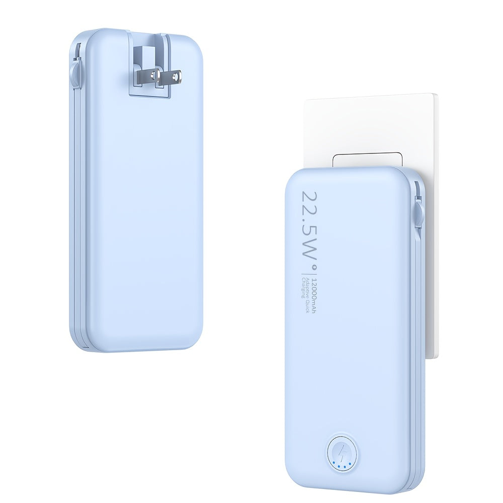 12000mAh Portable Power Bank with AC Wall Plug with Charging Cable Builtin Dualwire IOSUSBC PD20WSCP225W Fast Charging Battery Pack Outdoor Travel Camping Mobile Phone Accessories Compatible with Most Electronic Products